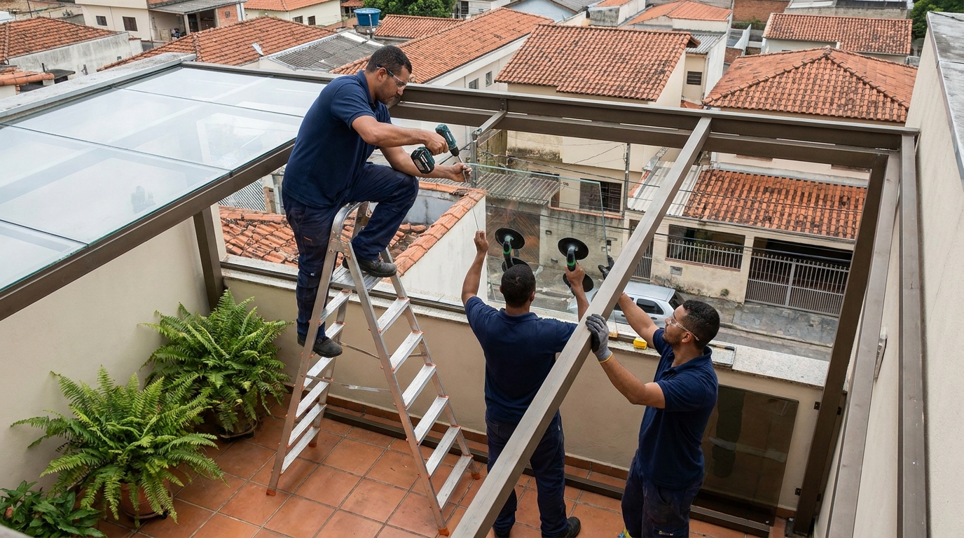 Cobertura de vidro em terraço com telhados em Sete Lagoas-MG