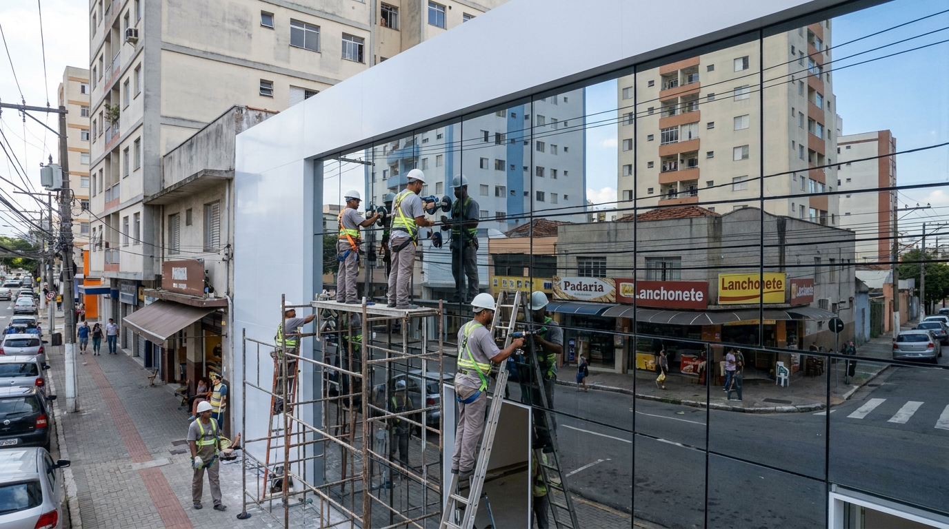 Fachada espelhada em esquina em Sete Lagoas-MG