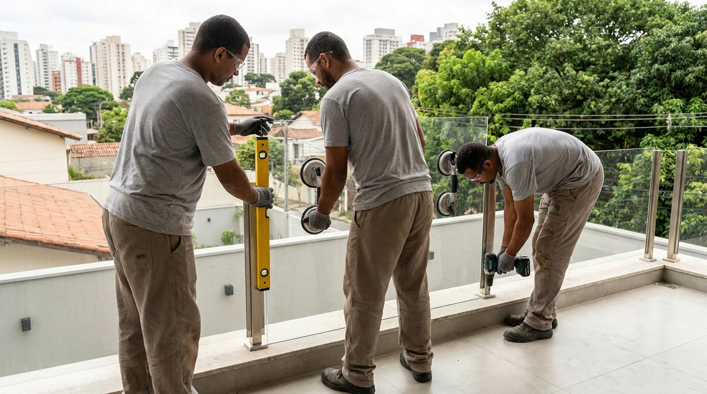 Guarda-corpo em terraço alto com vista cidade em Sete Lagoas-MG
